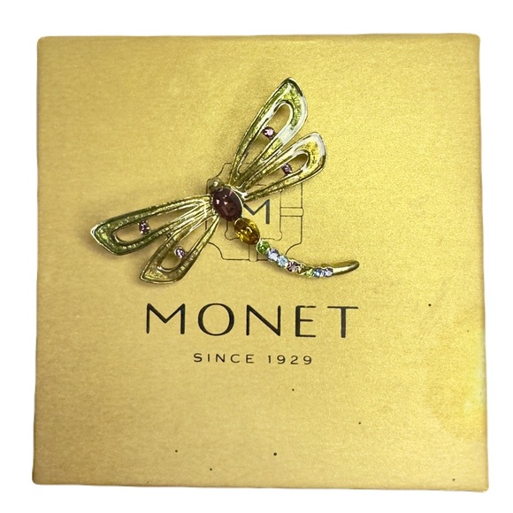 Monet Dragonfly Brooch Multi Color Rhinestone Enamel Gold Tone Vintage Brooch - Picture 6 of 7